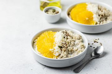 oatmeal. Top view, copy space.