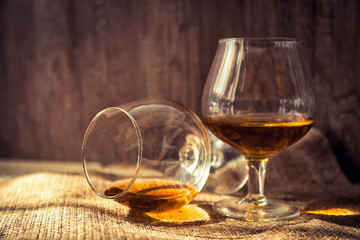 Brandy, Konya, a glass of whiskey on the table