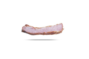  smoked pork ribs in the context of pink juicy meat is visible. isolated on white background