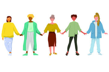 Fototapeta premium Women hanging hands together. Girl power concept. Group of women. Vector illustration.