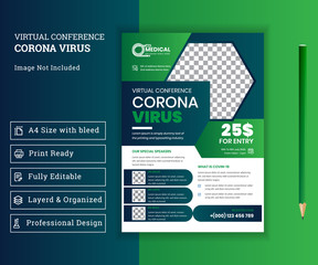 Virtual conference Coronavirus(COVID -19) flyer template Design.