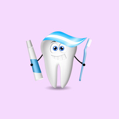 an illustration of funny tooth with toothpaste