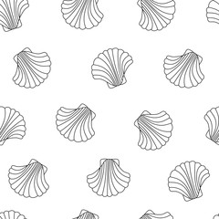 Outline sea shell pattern design. Marine life pattern. Seashell background. Doodle pattern. Hand drawn sea shell pattern design