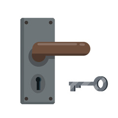Door handle. Lock and keyhole with a key. Opening and closing. The doorway and entrance element