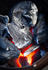 Burning charcoal for grill. Preparations