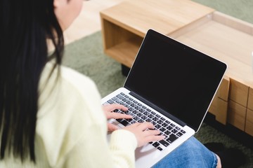 Fototapeta premium 部屋でノートパソコンを使う女性