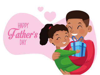 happy fathers day card with afro dad carring daughter