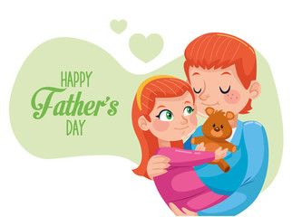 happy fathers day card with dad carring daughter