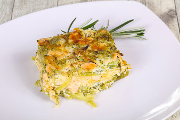 Tasty casserole with salmon and broccoli