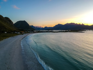 Lofoten islands, landscape with sea view aerial view