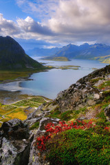 landscape with foreground from the top of the mountain, Lofoten islands, norway