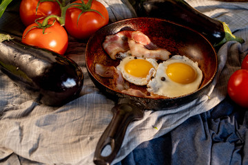 fried eggs with vegetables