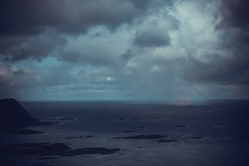 approaching rain clouds at sea, Lofoten islands bad weather