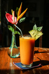 Papaya smoothie in glass