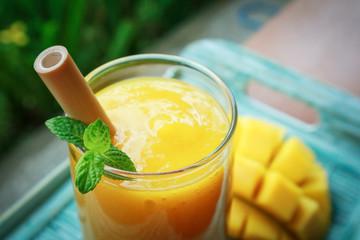 Mango smoothie in glass