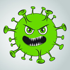 Cartoon illustration of Coronavirus. Danger and public health risk disease and flu outbreak. Pandemic medical concept with dangerous cells.Vector illustration
