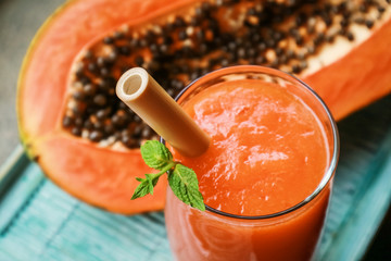 Papaya smoothie in glass