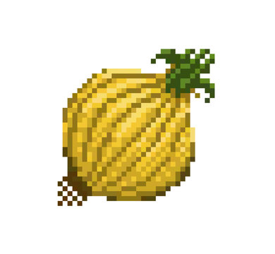Pixel Art Pumpkin Icon. 32x32 Pixels. Vector Illustration On A