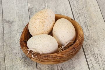 Three big raw turkey egg