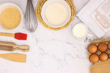Cooking groceries for baking and making cookies  on the kitchen table