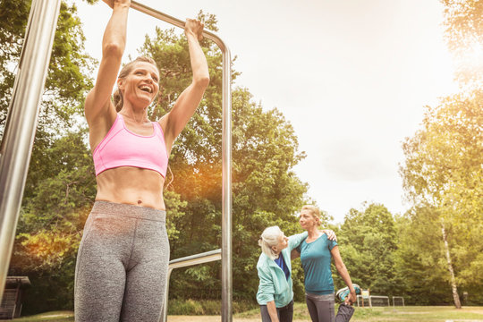 Women during workout in a park