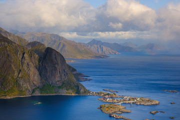 Fototapeta na wymiar view of the village among the fjords in norway, lofoten islands