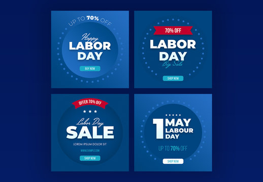 Labor Day Sale Social Media Post Layout Set with Blue Accents