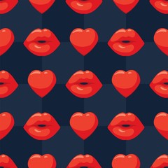 vector seamless background with woman lips and hearts