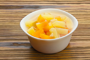 Tasty ripe appetizing mango on  plate on the table