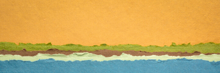blue lake abstract landscape created with handmade Indian paper