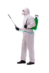 Young male contractor disinfecting in coronavirus concept