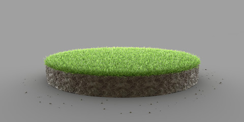 Bleed soil isolated round cross section with grass. 3D illustration