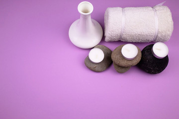 A set of items for aromatherapy and stone massage.