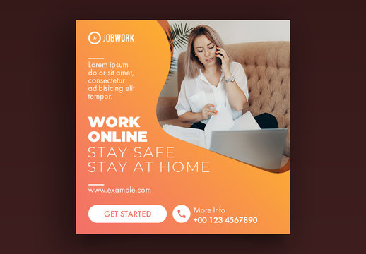 Work Online Social Media Post Layout Set with Orange Accents