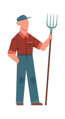 Man and pitchfork. Agricultural worker with gardening tool vector gardener