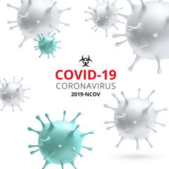 Novel Coronavirus (2019-nCoV). Virus Covid 19-NCP. Virus under the microscope. Background with realistic 3d red and green virus cells. vector illustration.