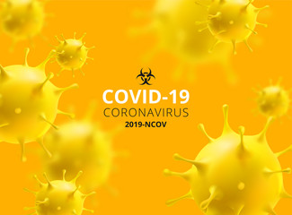Novel Coronavirus (2019-nCoV). Virus Covid 19-NCP. Virus under the microscope. Background with realistic 3d yellow virus cells. vector illustration.