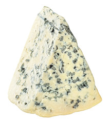 Wedge of full fat soft blue cheese isolated on a white background