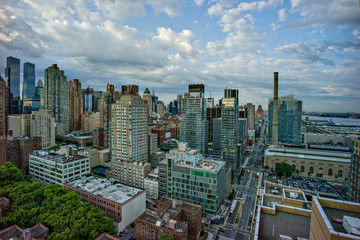 Fototapeta premium New York City aerial view with cloudy sky