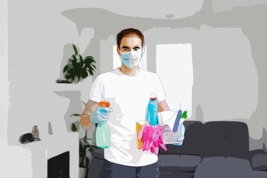 Stay at Home cleaning the room, clean is healthy Illustration