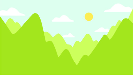 Minimalist landscape green mountains and forest vector illustration 