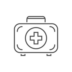 First aid kit related vector thin line icon. Medical Suitcase with a medical cross sign. Isolated on white background. Editable stroke. Vector illustration.