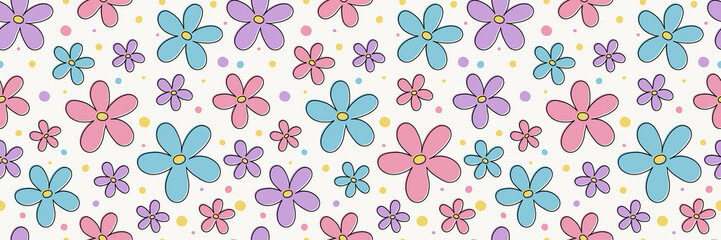 Fototapeta na wymiar Spring seamless texture with cute flowers. Mother’s Day, Women’s Day and Valentine’s Day banner. Vector