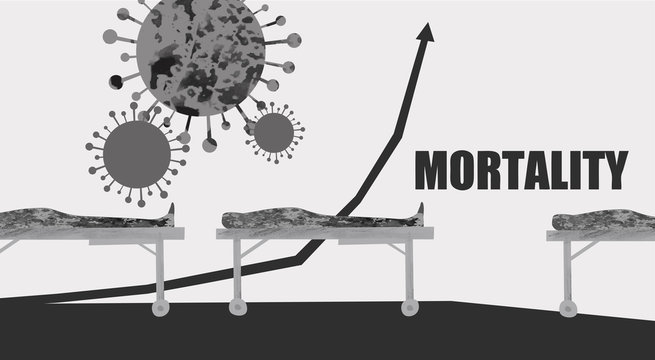 Dead bodies of people patient who died if coronavirus. High mortality rate. Pandemic concept illustration