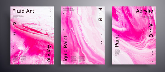 Abstract acrylic poster, fluid art vector texture collection. Beautiful background that can be used for design cover, poster, brochure and etc. Pink and white creative iridescent artwork