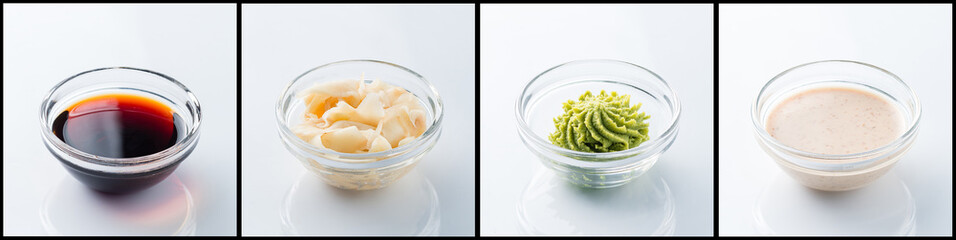 Set of different delicious sauces. Banner design