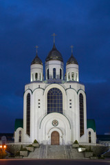 Fototapeta premium Cathedral of Christ the Saviour on Victory Square in Kaliningrad at evening. Kaliningrad, Kaliningrad region, Russia.