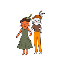 Funny illustration of two cats in cartoon style.