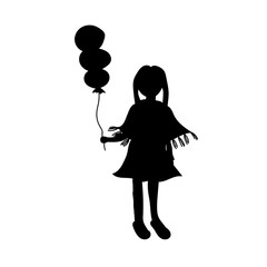 Funny illustration in cartoon style. Cute little girl with balloon