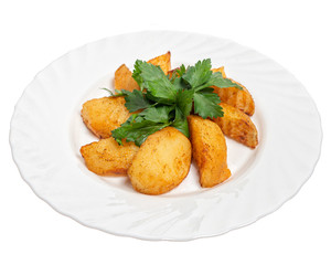 Homemade potatoes with butter on a white background